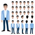 Cartoon character with business man in suit for animation. Front, side, back, 3-4 view character vector Royalty Free Stock Photo