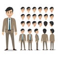 Cartoon character with business man in suit for animation. Man head set, front, side, back, 3-4 view character. Royalty Free Stock Photo