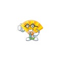 Cartoon character of Businessman gold chinese folding fan wearing glasses