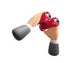 Cartoon character businessman hand holds red binocular isolated on white background ,3d render Royalty Free Stock Photo