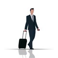 Cartoon character, businessman traveling by airplane.,