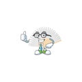 Cartoon character of Businessman white chinese folding fan wearing glasses