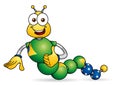 Cartoon character. Caricature of worm with hands formed by spheres with the colors of the flag of Brazil.