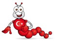 Cartoon character. Caricature of worm with hands formed by spheres with the colors of the flag of Turkey