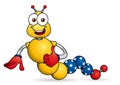 Cartoon character. Caricature of worm with hands formed by spheres with the colors of the flag of Venezuela