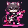 Cartoon character of a cat playing a guitar. Royalty Free Stock Photo