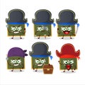Cartoon character of chalk board with various pirates emoticons