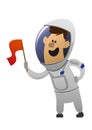 Cartoon character cheerful astronaut with a flag Royalty Free Stock Photo