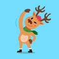 Cartoon character christmas reindeer doing side bend stretch exercise