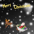 Cartoon character for Christmas season on background is dark sky and the moon with snow at nitght Royalty Free Stock Photo