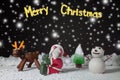 Cartoon character for Christmas season on background is dark with snow at nitght Royalty Free Stock Photo