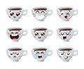 Cartoon Character Coffee Cup. Hand drawn Vector Pattern Emoticon. Actual Artistic Design Emoji for Cafe