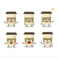 Cartoon character of coffee cup with what expression Royalty Free Stock Photo