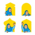 Female Moslem Comic Cartoon Character Peeping In The Mosque Window