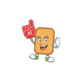 Cartoon character concept of biscuit holding red foam finger