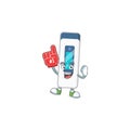 Cartoon character concept of digital thermometer holding red foam finger