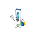 Cartoon character concept of rich digital thermometer with shopping bags