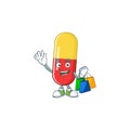 Cartoon character concept of rich red yellow capsules with shopping bags