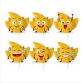 Cartoon character of conkers yellow leafz with smile expression