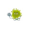 A cartoon character of coronavirus spread Doctor using tools