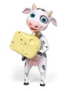 Cartoon character cow holding cheese 3d rendering Royalty Free Stock Photo