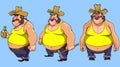 Cartoon character cowboy bellied man in various poses