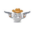 Cartoon character cowboy of egg kitchen timer with guns Royalty Free Stock Photo