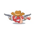 Cartoon character cowboy of leg of lamb with guns