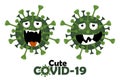 The cartoon character of the cute covid-19 virus