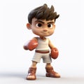 Plastic Cartoon Boy In Boxing Gear - 3d Render