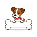 Cartoon character cute jack russell terrier dog and big bone