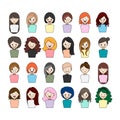 Cartoon character with cute lady of beautiful women, collection colorful hair and colorful cloth