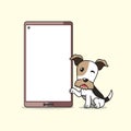 Cartoon character cute wire fox terrier dog and smartphone Royalty Free Stock Photo