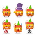 Cartoon character of cylindrical firecracker with various circus shows