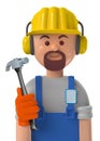 Cartoon character 3d avatar smiling caucasian professional builder