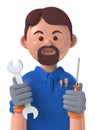 Cartoon character 3d avatar smiling caucasian professional mechanic worker