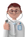 .Cartoon character 3d happy caucasian male doctor