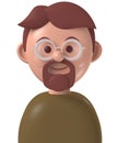 Cartoon character 3d happy caucasian man with brown hair and beard