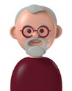 Cartoon character 3d happy senior caucasian man with grey beard