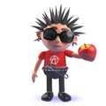Cartoon character 3d punk kid holding an organic apple