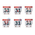 Cartoon character of december 31th calendar with sleepy expression Royalty Free Stock Photo