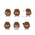 Cartoon character of deep brown easter egg with various chef emoticons