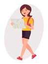 Cartoon character design female look map to find the way Royalty Free Stock Photo