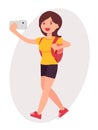 Cartoon character design female take selfie with smart phone