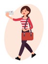 Cartoon character design female take selfie with smart phone