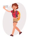 Cartoon character design female take selfie with smart phone