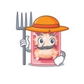 Cartoon character design of frozen chicken as a Farmer with hat and pitchfork