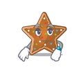 Cartoon character design of gingerbread star on a waiting gesture