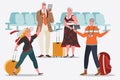 Cartoon character design illustration. People in the airport Men