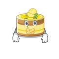 Cartoon character design lemon cake making a silent gesture